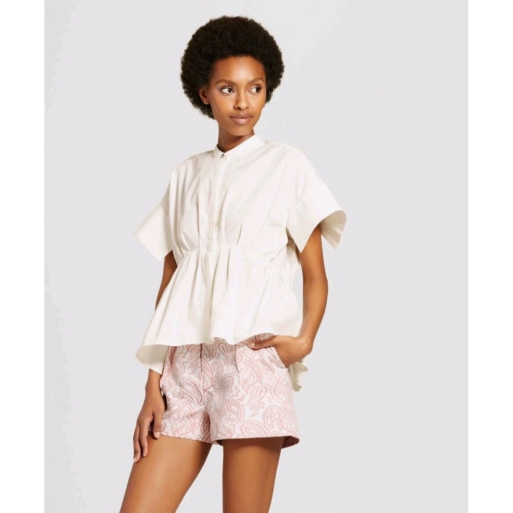 Victoria Victoria Beckham White Cotton Peplum Short Sleeve Blouse Top US 4